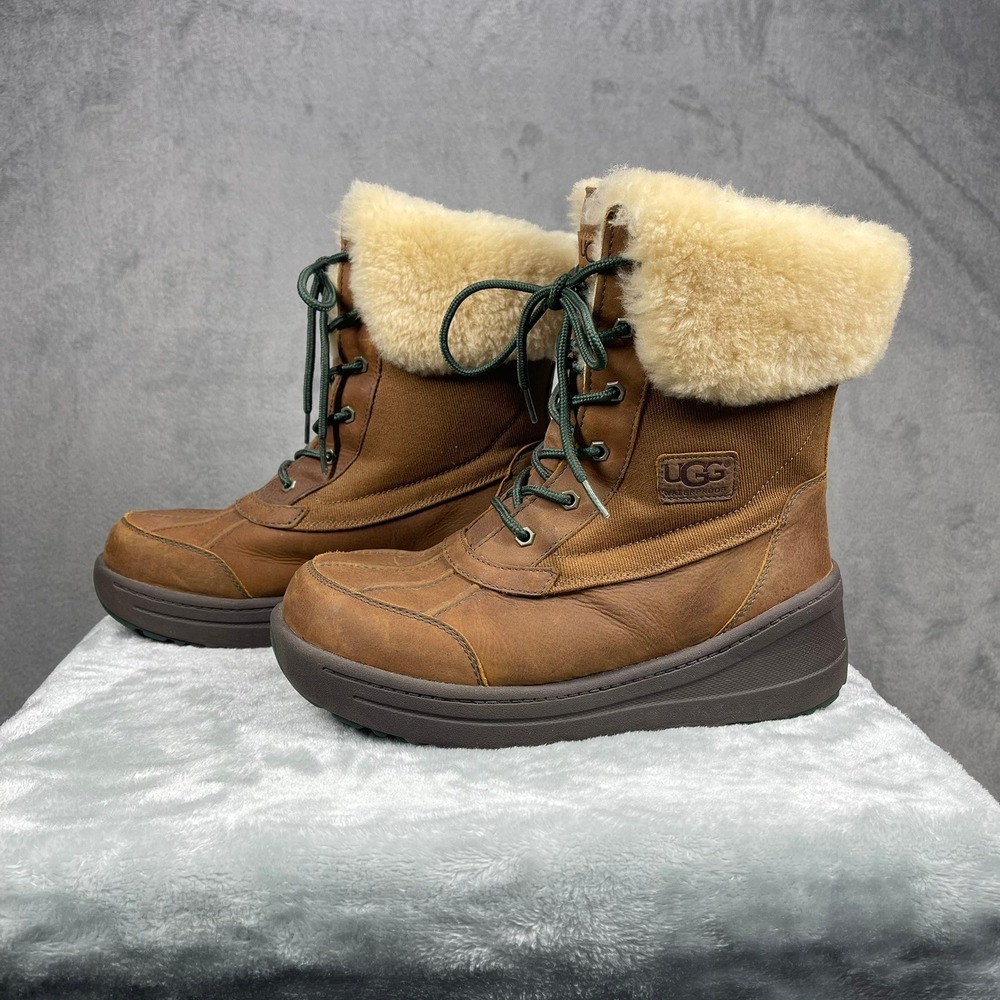 UGG Shearling Wedge Winter Snow Boots Womens 10 Brown Waterproof 1003289